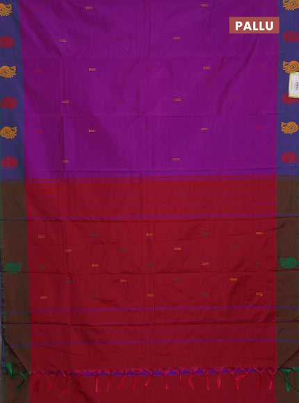 Arani semi silk saree purple and dual shade of greenish maroon with thread woven buttas and thread woven butta border