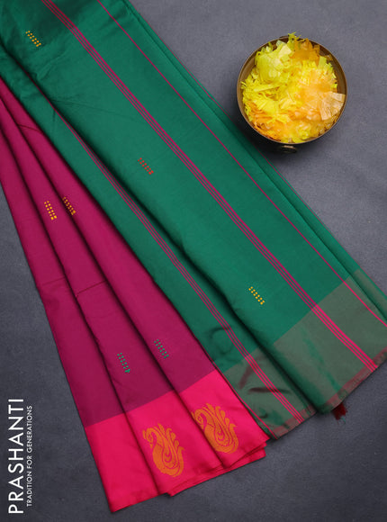 Arani semi silk saree magenta pink and dual shade of green with thread woven buttas and thread woven butta border