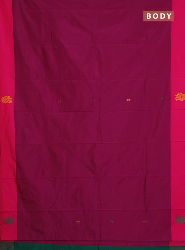 Arani semi silk saree magenta pink and dual shade of green with thread woven buttas and thread woven butta border