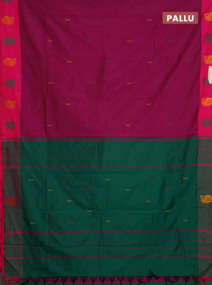 Arani semi silk saree magenta pink and dual shade of green with thread woven buttas and thread woven butta border