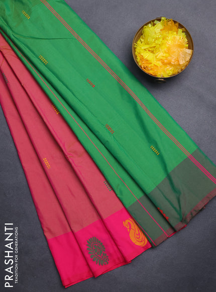 Arani semi silk saree dual shade of pink and pink with thread woven buttas and thread woven butta border