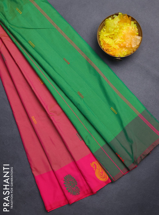 Arani semi silk saree dual shade of pink and pink with thread woven buttas and thread woven butta border