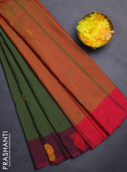Arani semi silk saree sap green and pink with thread woven buttas and thread woven butta border