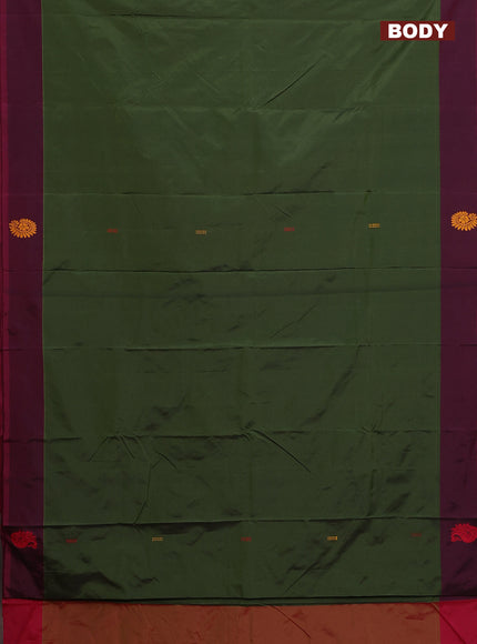 Arani semi silk saree sap green and pink with thread woven buttas and thread woven butta border