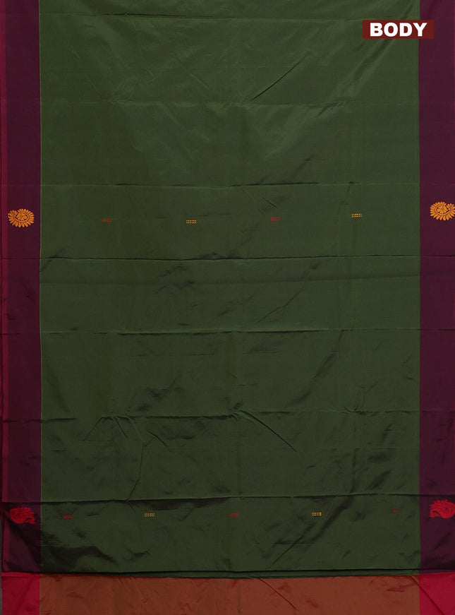 Arani semi silk saree sap green and pink with thread woven buttas and thread woven butta border