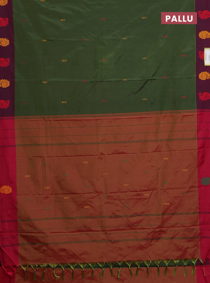 Arani semi silk saree sap green and pink with thread woven buttas and thread woven butta border