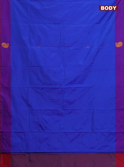 Arani semi silk saree royal blue and reddish pink with thread woven buttas and thread woven butta border