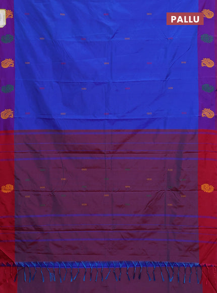 Arani semi silk saree royal blue and reddish pink with thread woven buttas and thread woven butta border