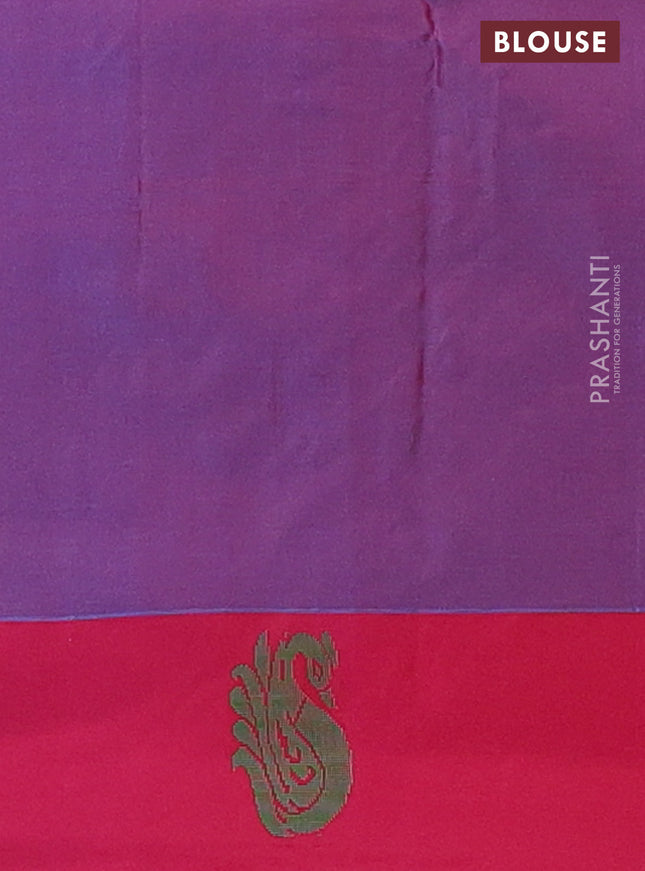 Arani semi silk saree royal blue and reddish pink with thread woven buttas and thread woven butta border
