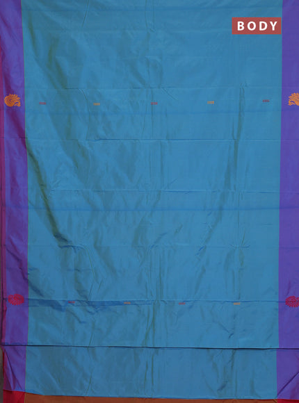 Arani semi silk saree dual shade of teal blue and pink with thread woven buttas and thread woven butta border