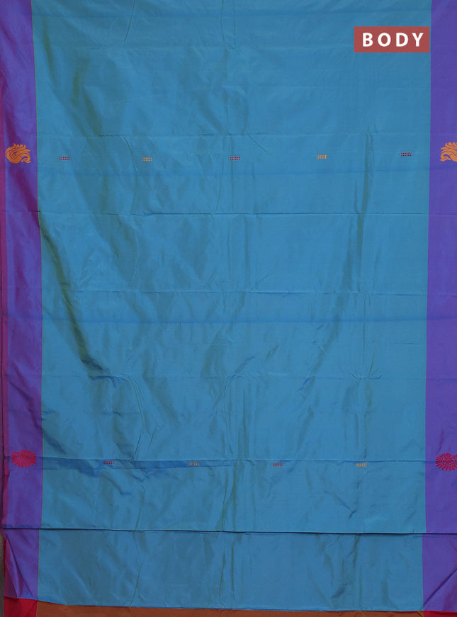 Arani semi silk saree dual shade of teal blue and pink with thread woven buttas and thread woven butta border
