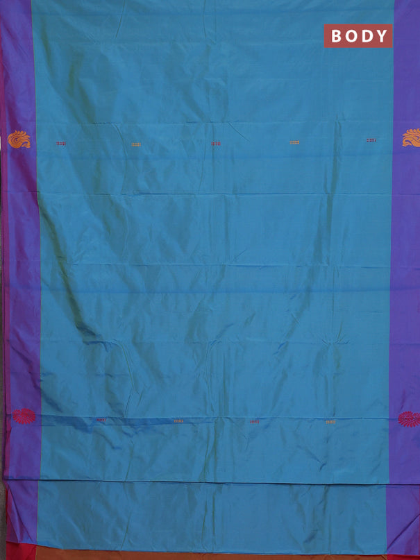 Arani semi silk saree dual shade of teal blue and pink with thread woven buttas and thread woven butta border