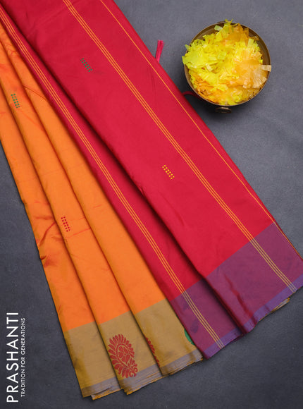 Arani semi silk saree orange and dual shade of maroon with thread woven buttas and thread woven butta border