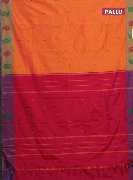 Arani semi silk saree orange and dual shade of maroon with thread woven buttas and thread woven butta border