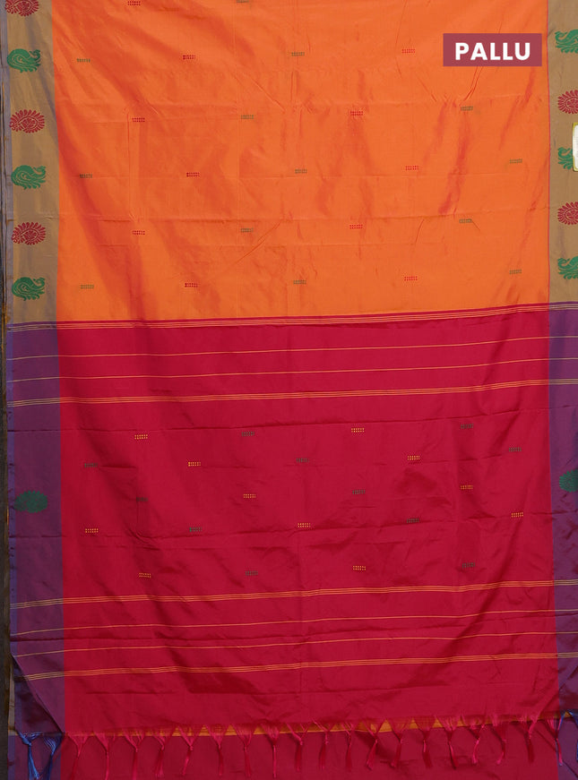 Arani semi silk saree orange and dual shade of maroon with thread woven buttas and thread woven butta border