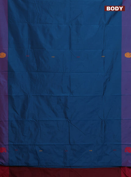 Arani semi silk saree cs blue and maroon with thread woven buttas and thread woven butta border