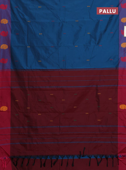 Arani semi silk saree cs blue and maroon with thread woven buttas and thread woven butta border
