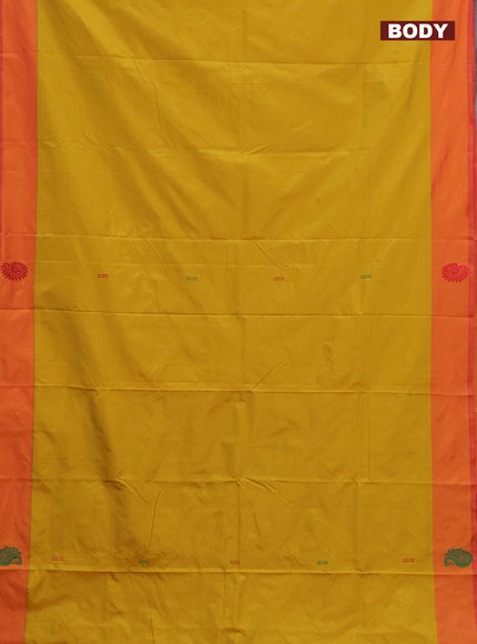 Arani semi silk saree yellow and pink with thread woven buttas and thread woven butta border