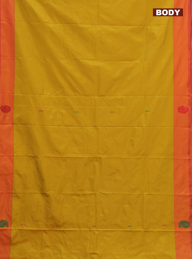 Arani semi silk saree yellow and pink with thread woven buttas and thread woven butta border