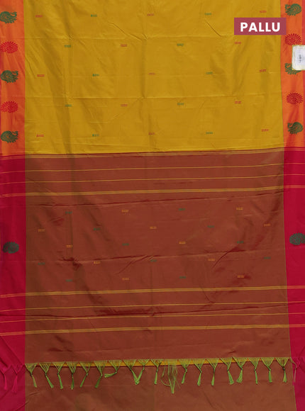 Arani semi silk saree yellow and pink with thread woven buttas and thread woven butta border