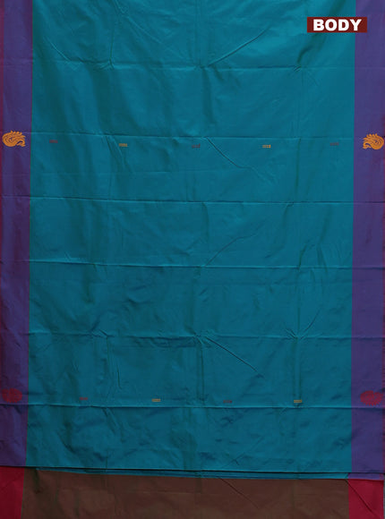 Arani semi silk saree dual shade of teal green and maroon with thread woven buttas and thread woven butta border