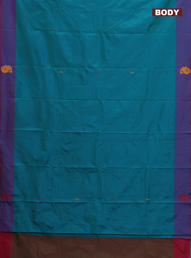 Arani semi silk saree dual shade of teal green and maroon with thread woven buttas and thread woven butta border