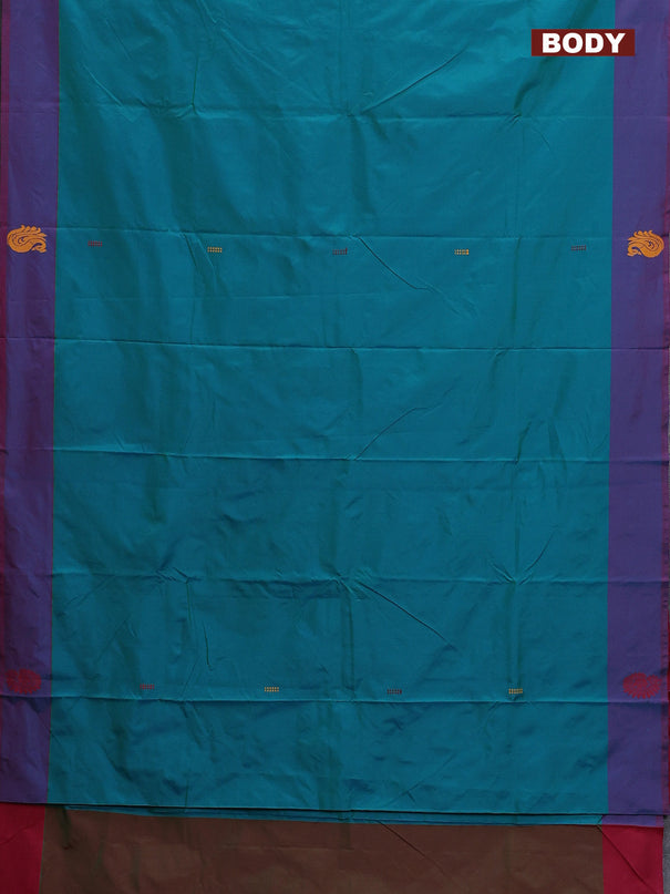 Arani semi silk saree dual shade of teal green and maroon with thread woven buttas and thread woven butta border