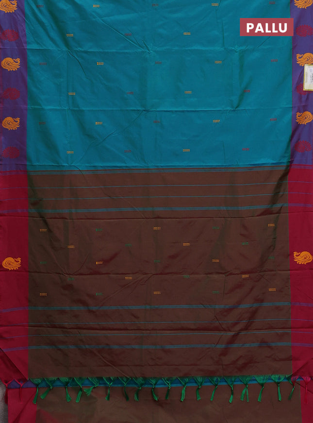 Arani semi silk saree dual shade of teal green and maroon with thread woven buttas and thread woven butta border