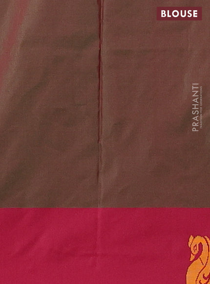 Arani semi silk saree dual shade of teal green and maroon with thread woven buttas and thread woven butta border