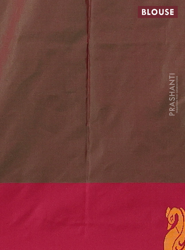 Arani semi silk saree dual shade of teal green and maroon with thread woven buttas and thread woven butta border