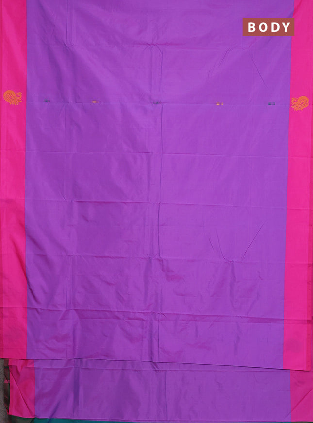 Arani semi silk saree lavender and dual shade of green with thread woven buttas and thread woven butta border