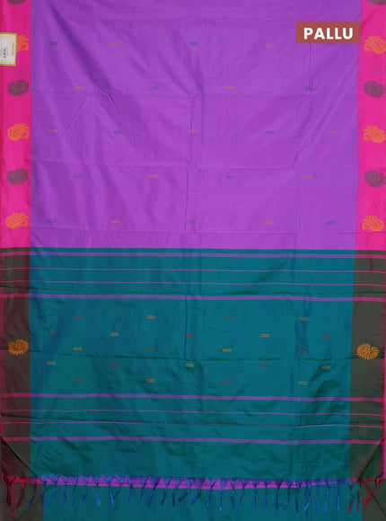 Arani semi silk saree lavender and dual shade of green with thread woven buttas and thread woven butta border