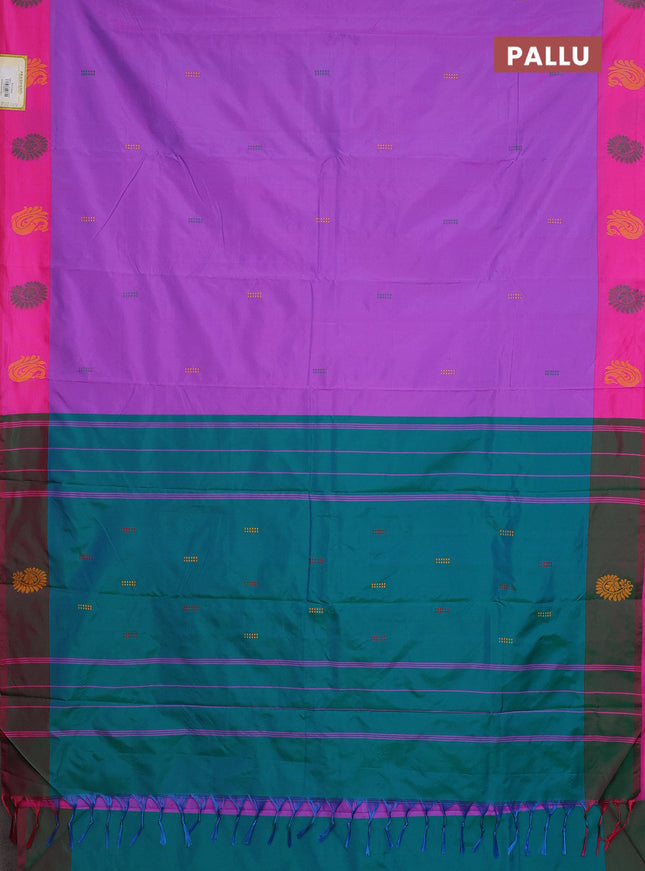 Arani semi silk saree lavender and dual shade of green with thread woven buttas and thread woven butta border