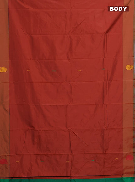 Arani semi silk saree rust shade and green with thread woven buttas and thread woven butta border