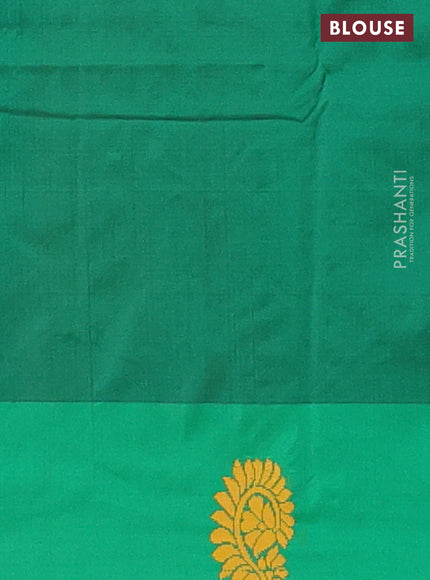Arani semi silk saree rust shade and green with thread woven buttas and thread woven butta border