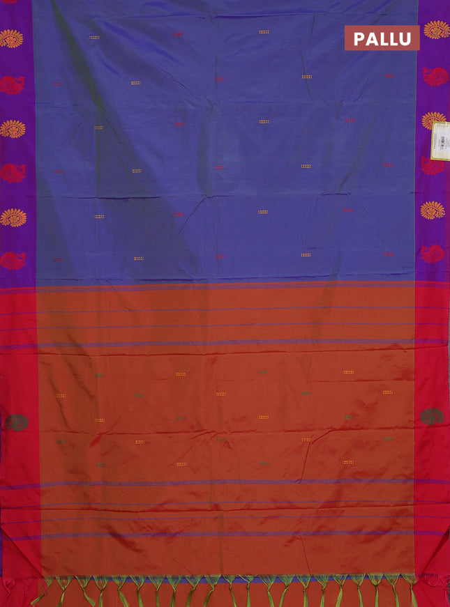 Arani semi silk saree dual shade of blue and pink with thread woven buttas and thread woven butta border