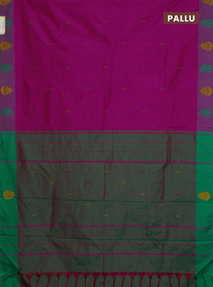 Arani semi silk saree magenta pink and green with thread woven buttas and thread woven butta border