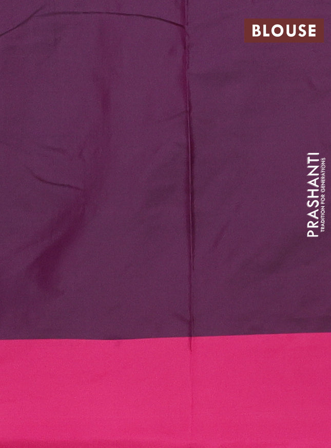 Arani semi silk saree wine shade and pink with allover copper zari checked pattern and copper zari woven simple border