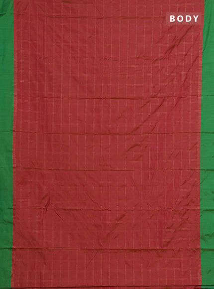 Arani semi silk saree dual shade of pink and green with allover copper zari checked pattern and copper zari woven simple border
