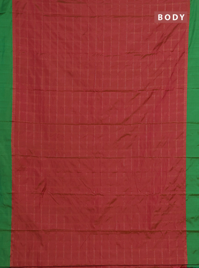 Arani semi silk saree dual shade of pink and green with allover copper zari checked pattern and copper zari woven simple border