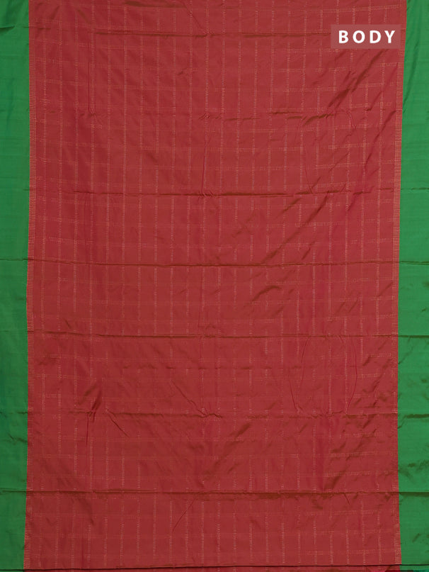 Arani semi silk saree dual shade of pink and green with allover copper zari checked pattern and copper zari woven simple border