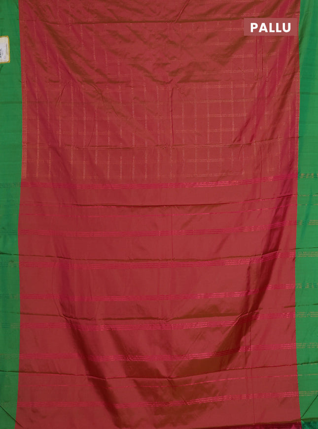 Arani semi silk saree dual shade of pink and green with allover copper zari checked pattern and copper zari woven simple border