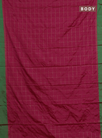 Arani semi silk saree pink and dual shade of green with allover copper zari checked pattern and copper zari woven simple border