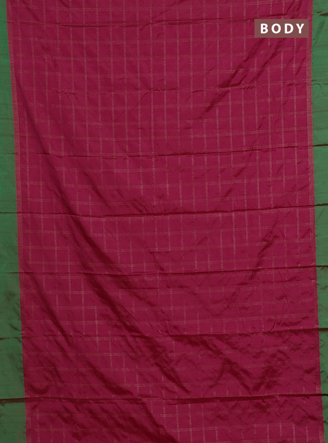 Arani semi silk saree pink and dual shade of green with allover copper zari checked pattern and copper zari woven simple border