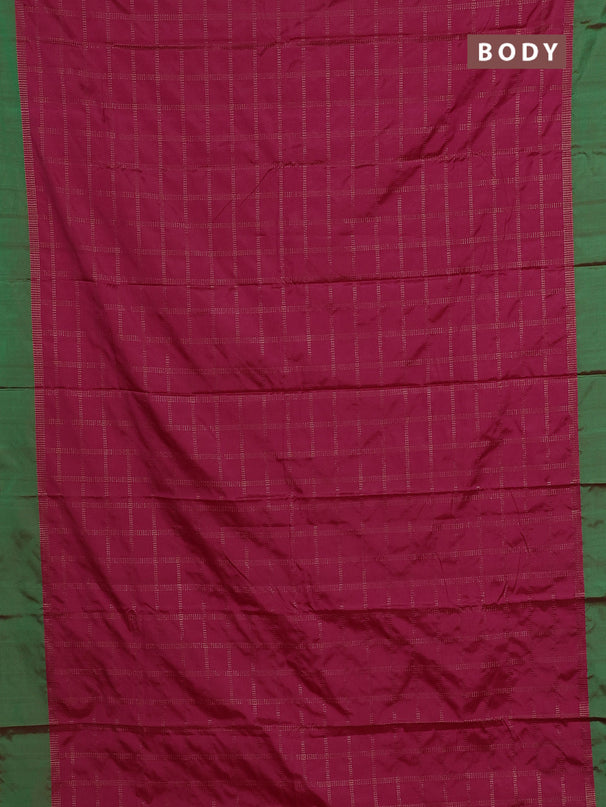Arani semi silk saree pink and dual shade of green with allover copper zari checked pattern and copper zari woven simple border