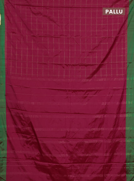 Arani semi silk saree pink and dual shade of green with allover copper zari checked pattern and copper zari woven simple border