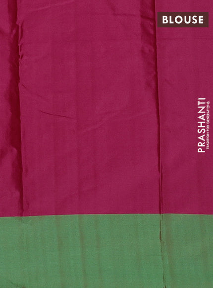 Arani semi silk saree pink and dual shade of green with allover copper zari checked pattern and copper zari woven simple border