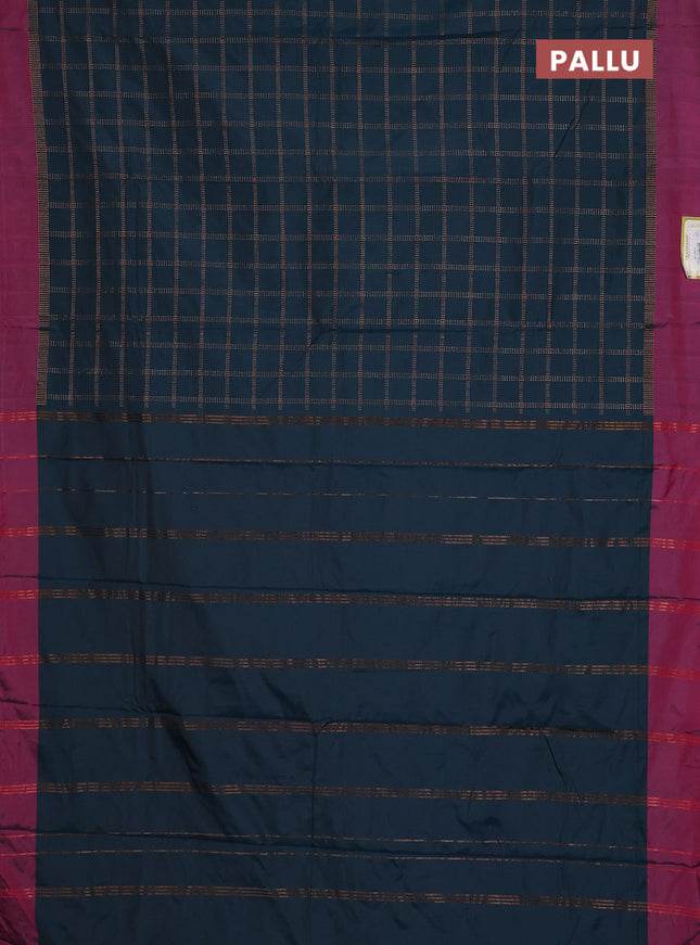 Arani semi silk saree peacock green and magenat pink with allover copper zari checked pattern and copper zari woven simple border