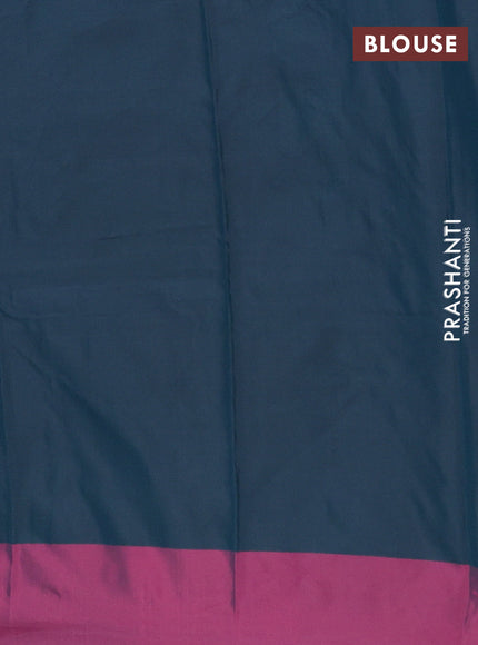 Arani semi silk saree peacock green and magenat pink with allover copper zari checked pattern and copper zari woven simple border