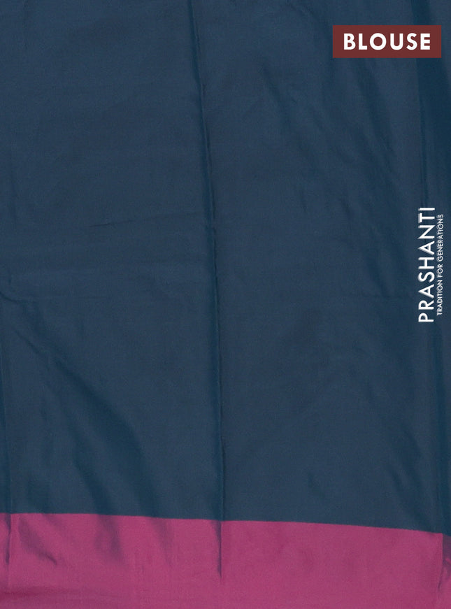 Arani semi silk saree peacock green and magenat pink with allover copper zari checked pattern and copper zari woven simple border